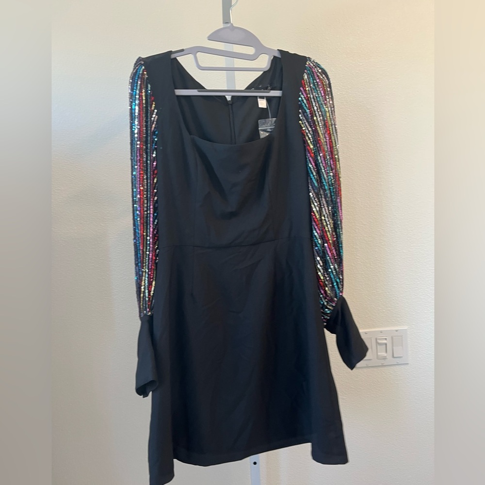 Hutch Black Dress with Vibrant Sequin Sleeves